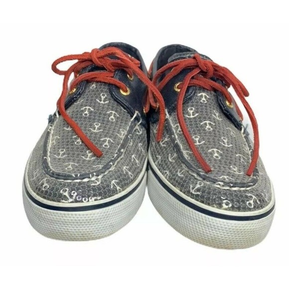 Womens Sperry Top-Sider Boat Shoes Nautical Red White Blue Anchors Sequins Sz 9 - Picture 9 of 10